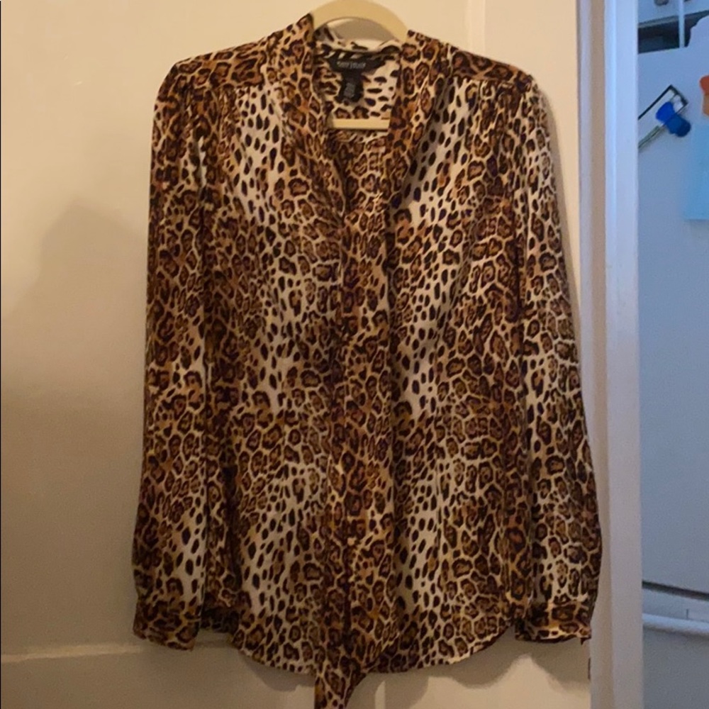 White House Black Market leopard print blouse
